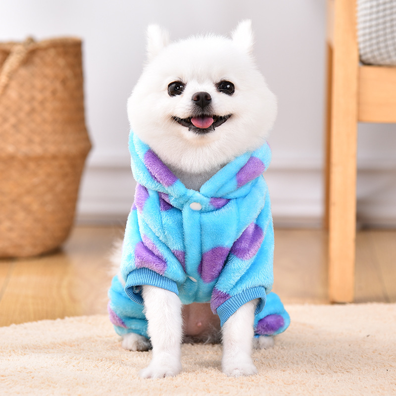 가을 겨울 국경 간 인기 개 옷과 고양이 강아지와 고양이를 위한 귀여운 두꺼운 네발 옷 타이 염색 공룡 변신 옷