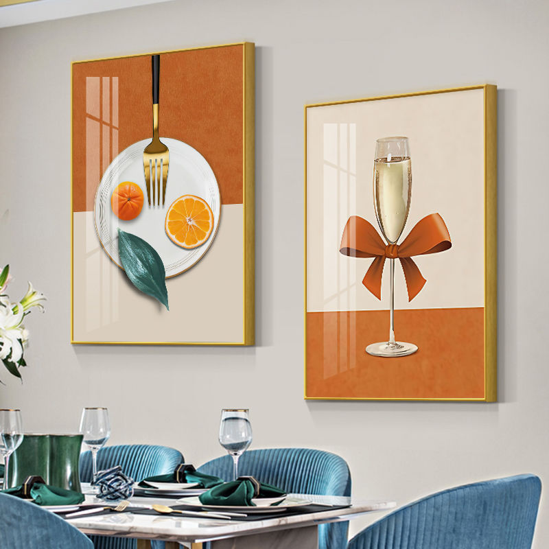 Pintura decorativa de comedor simple mesa de comedor cuelga pinturas de porcelana de cristal de fondo pinturas murales sin perforación