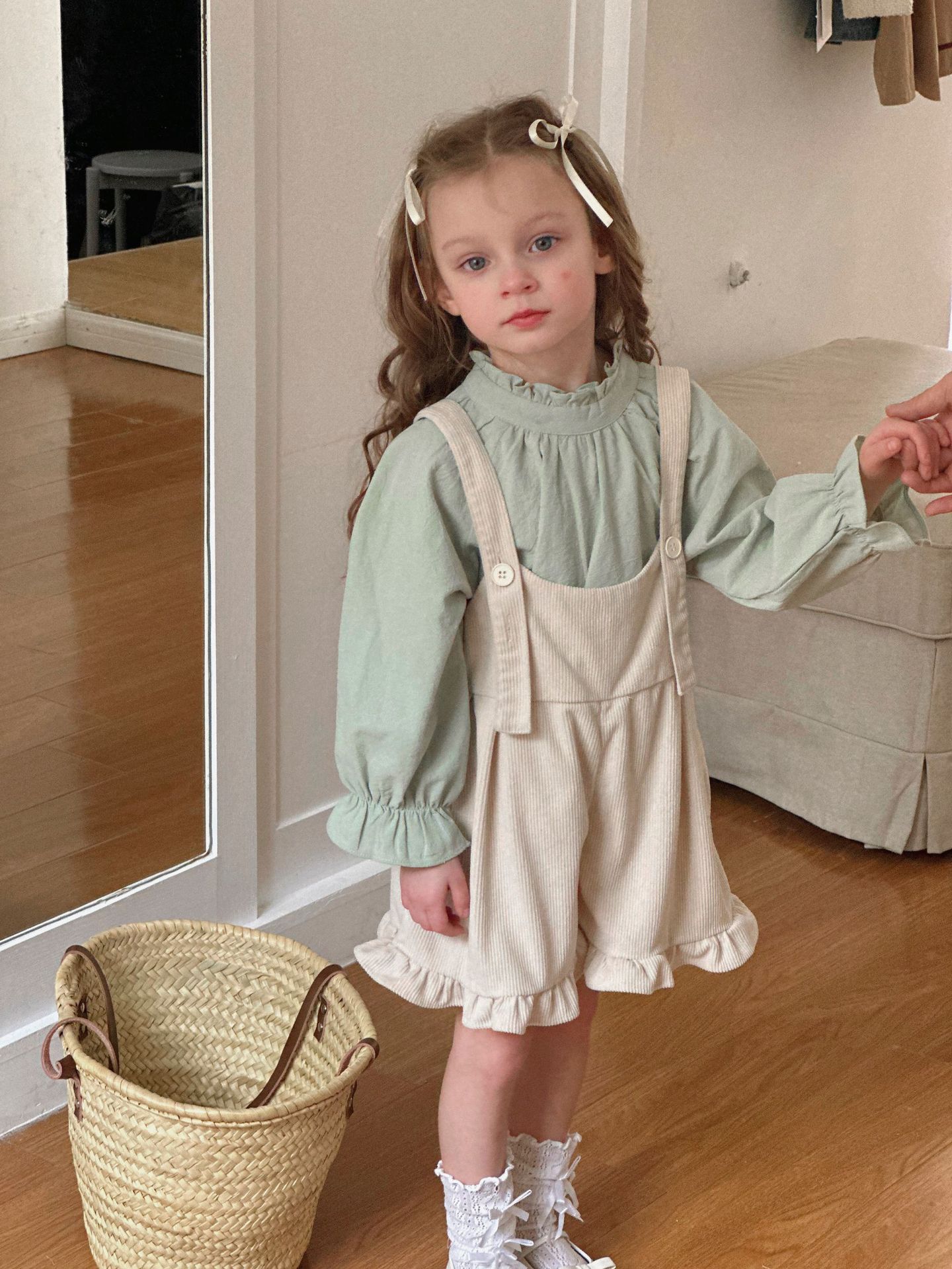 Campo DE TRIGO 2024 primavera nuevo estilo coreano ropa para niños niñas algodón camisa de oído de madera pantalones cortos para niños camisa