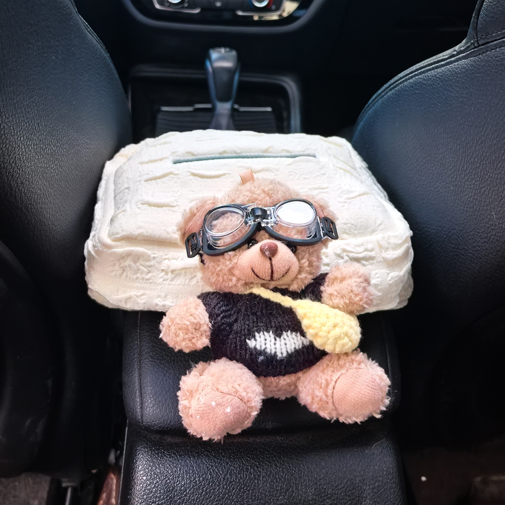 Caja de toallas de automóvil reposabrazos asiento de automóvil caja de dibujo de cartón decoración adorable oso caricatura en línea para mujeres image 9