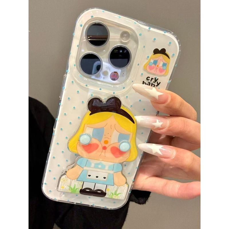 趣味蓝波点蓝裙哭娃翻盖镜面适用iphone16prom苹果15手机保护壳14|undefined
