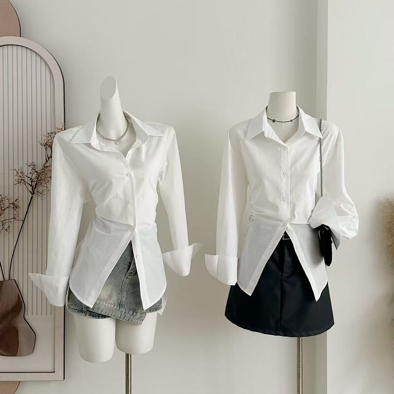 2026 Real Shot of a Small and Sexy White Shirt with a Stylish Design and a Tie-Back Waist Cincher