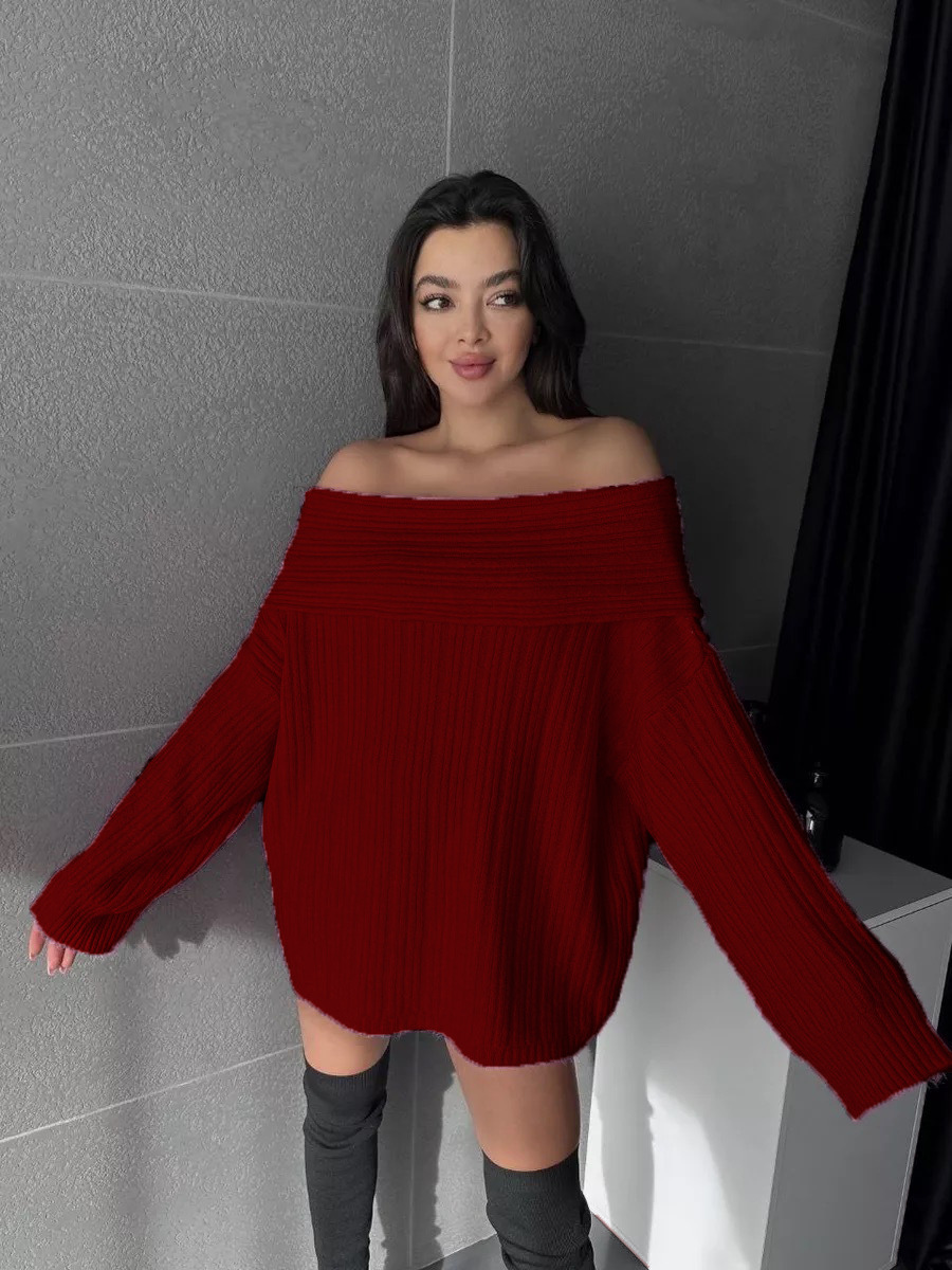 Off-Shoulder Knit Sweater – Long Sleeve(S-XL, 4 Colors, Sexy Drop Neckline, British-Inspired, Work-to-Party Versatile)​_ecoleips.com