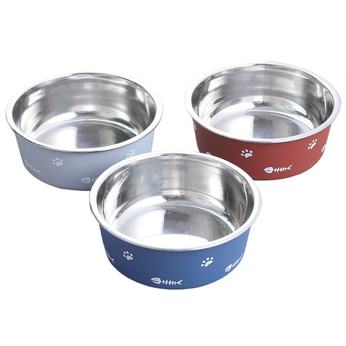 New double-layer thickened floor-suction dog bowl, anti-slip pet bowl, Nordic style stainless steel dog bowl, cross-border cat bowl wholesale