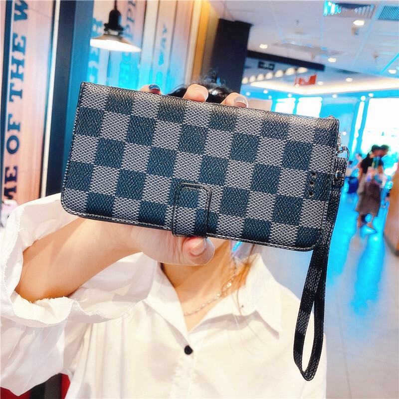 Suitable for iPhone 17 Mobile Phone Leather Case Classic Plaid Style Bracket Function Lanyard Ip Se4 Mobile Phone Case S24