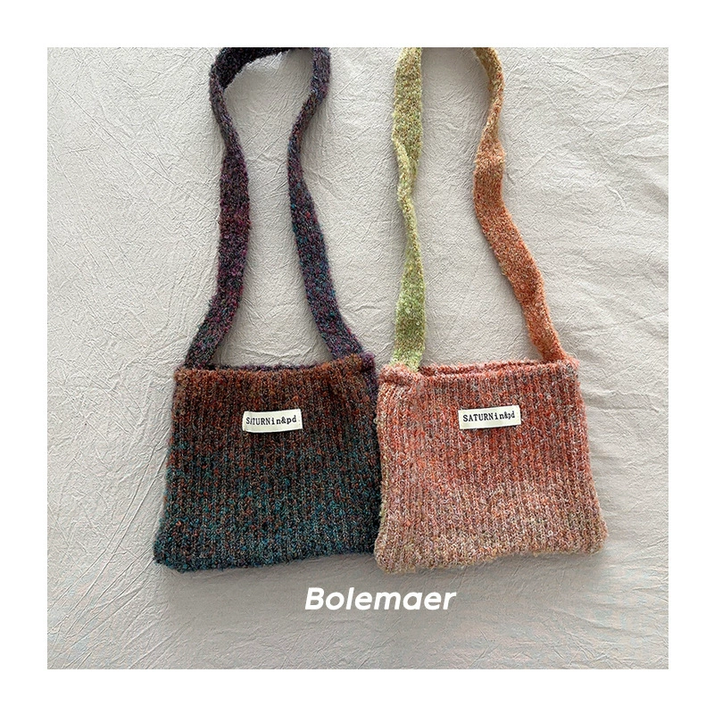 Retro children's woven demi-season bag strap handmade for men and women, knitted one-shoulder bag, gradient