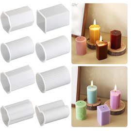 虞美人diy圆柱体蜡烛硅胶模具正方六边形爱心猫爪条纹石膏模具