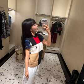 深圳南油货小香家~高版26早秋新撞色设计针织衫背心上衣精致女装