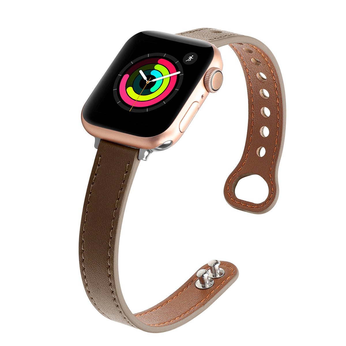 Adecuado para la correa de reloj Apple ultra-fino doble clavo color a juego cuero real pequeña cintura applewatch98 Correa al por mayor