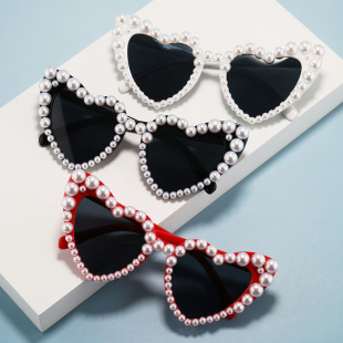 Universal cute sunglasses heart shaped pearl heart-shaped, internet celebrity