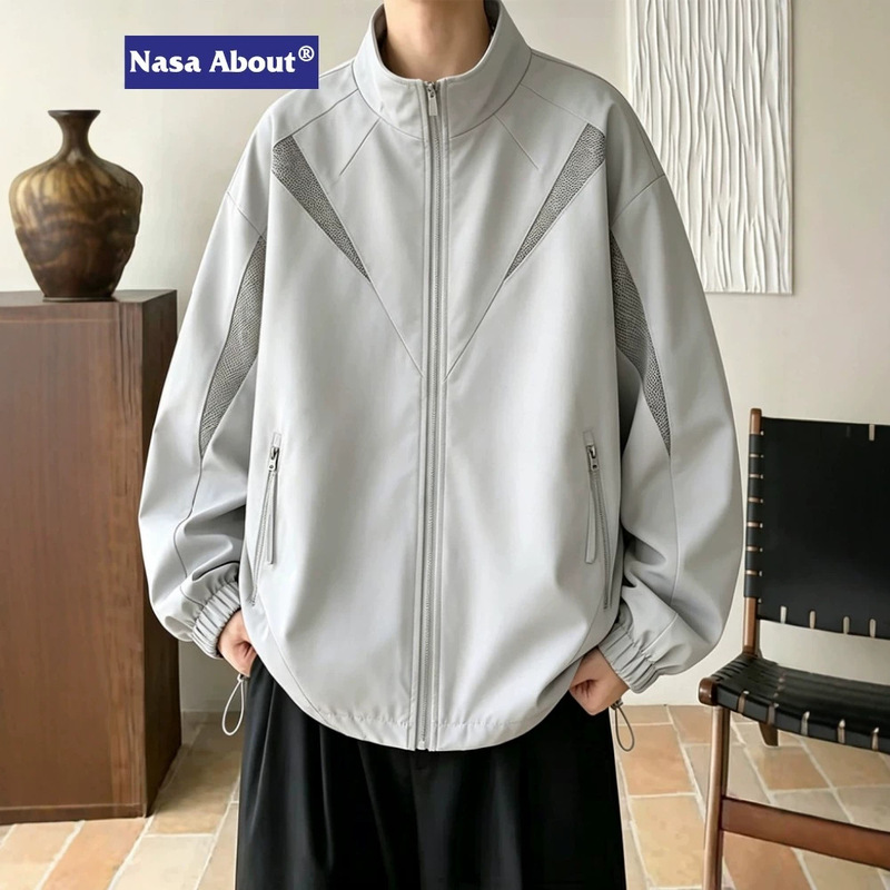 NASA ABOUT Men's Fall Mesh Stand Collar Color Block Sports Jacket 2026 New Trendy Brand Coat