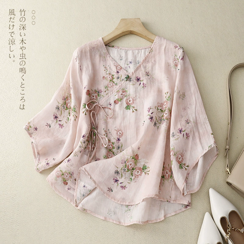 Блузка с V-образным вырезом, топ на лето плюс-сайз, with floral print?