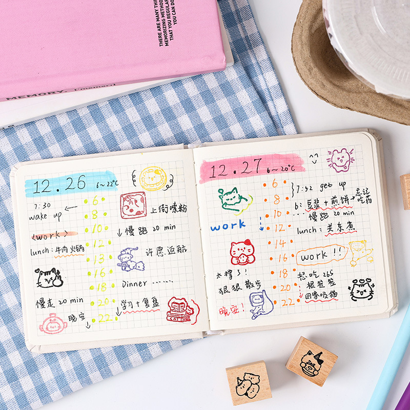 Yuezhen ゆったり猫ブリキ箱木製ハンドブックシール造園素材フォトアルバムシールスタンプ diy ハンドブックシール|undefined