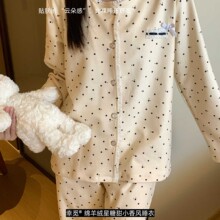 幸觅绵羊绒星糖小香风加厚睡衣女德绒套装甜美保暖冬家居服跨境新