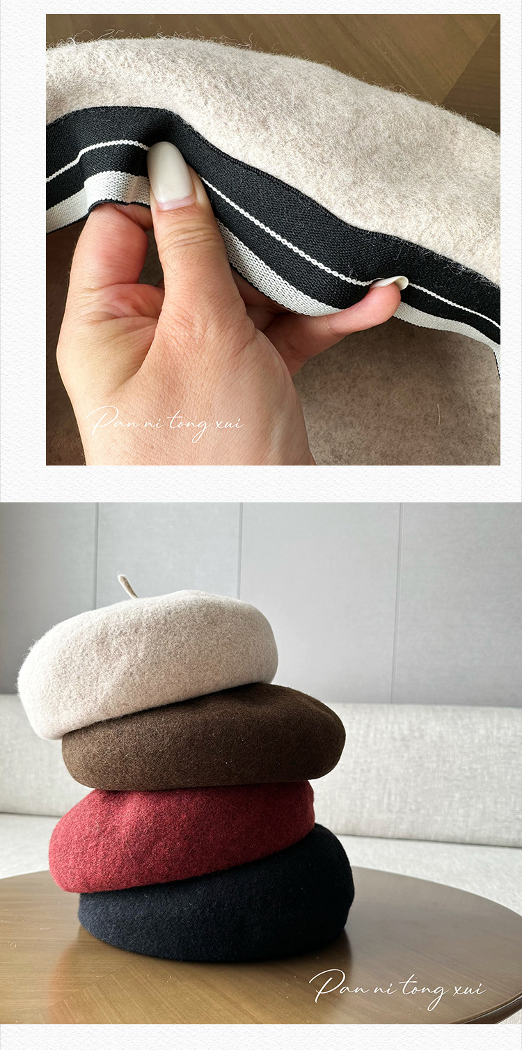 Unisex wollen baret voor dames Artistiek retrogezicht kleine winterwarme wollen schildersmuts_voghion.com