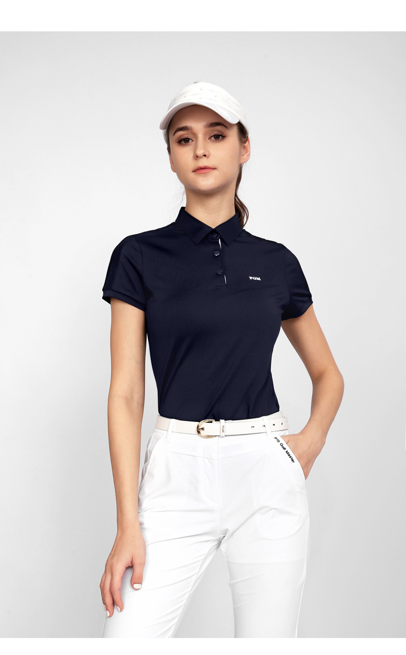 Áo thun ngắn tay golf nữ giảm béo, chất liệu thoáng khí nhanh khô — YF556-Áo màu hồng, YF556-Áo màu trắng, YF556-Áo màu xanh nước biển, KUZ149-Quần màu xanh nước biển chi tiết 10