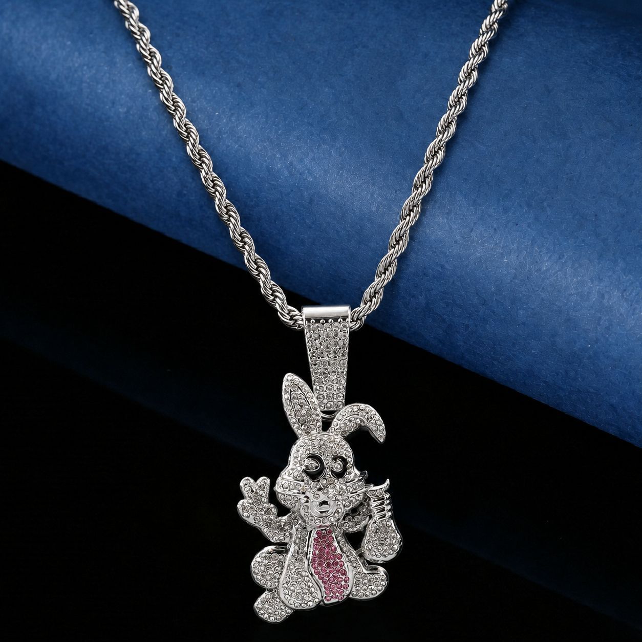 Hip-Hop estilo personalidad diamantes goteo de aceite dibujos animados colgante conejo collar cadena cubana accesorios de moda moda collar