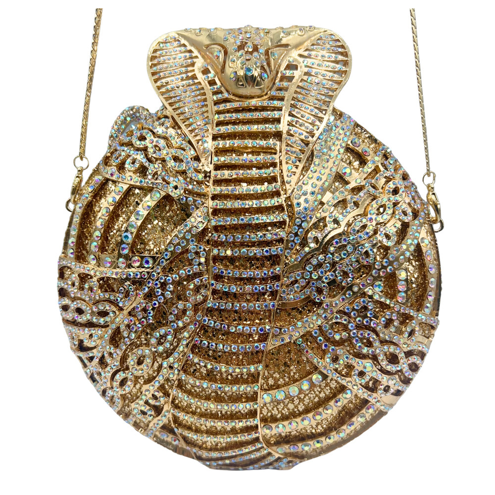 Seleccione estrictamente Naja bolsa de embrague transfronteriza nueva bolsa de cena de diamantes cobra hueca bolsa de banquete de mano bolsa de mujer