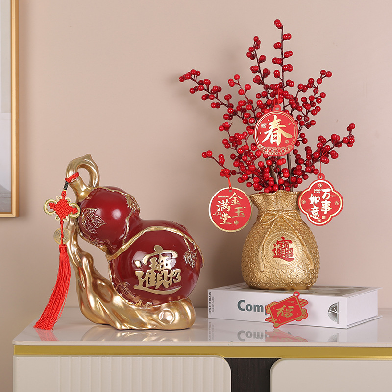 Creative Chinese-style Gourd Ornaments Fulu Wealth-making Resin Decoration Living Room Wine Cabinet Office Model Room Desktop Decoration