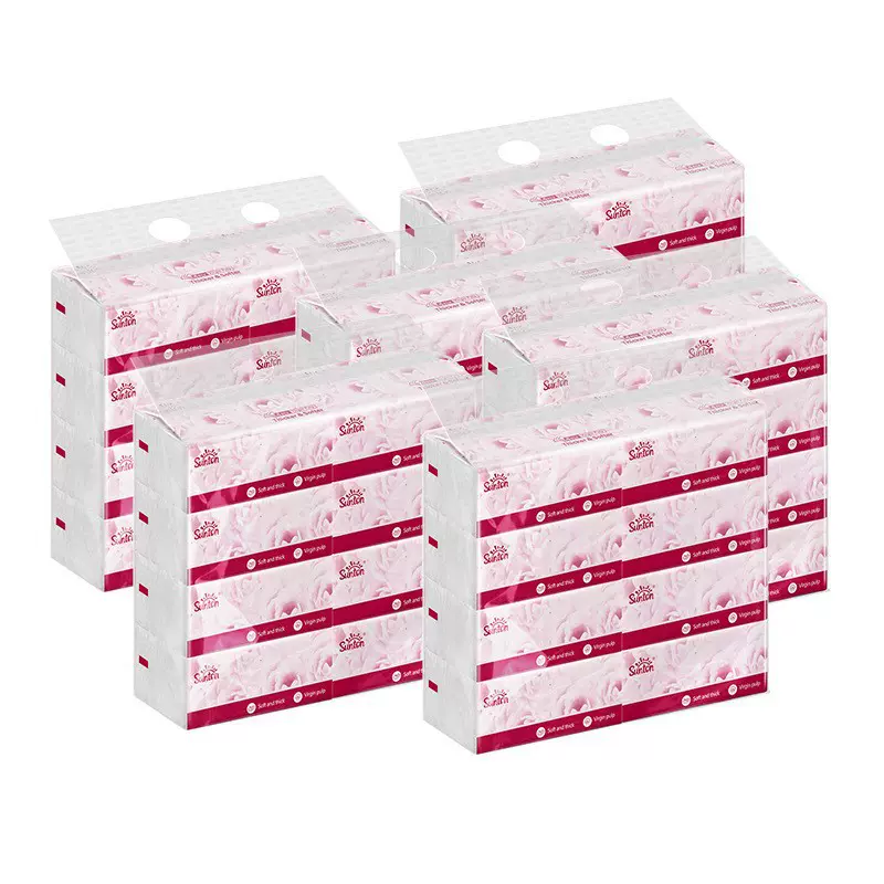 Sunton批发原生木浆4层100抽家用软包装抽纸整箱批发面巾纸厂家