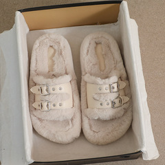 Weiwai Girl 006 Chunky-Heel Furry Slippers for Women, Internet-Famous Fleece-Lined Rabbit-Fur Cotton Slides in Plus Size—Available in Women’s Sizes 41–43