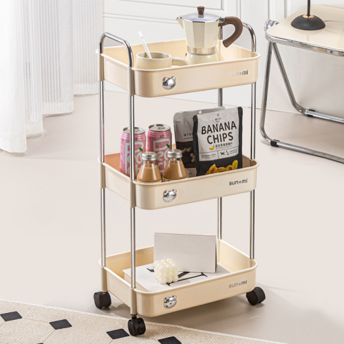 ins cream style storage trolley mobile food delivery car living room hotel high speed rail snacks fruit drink storage