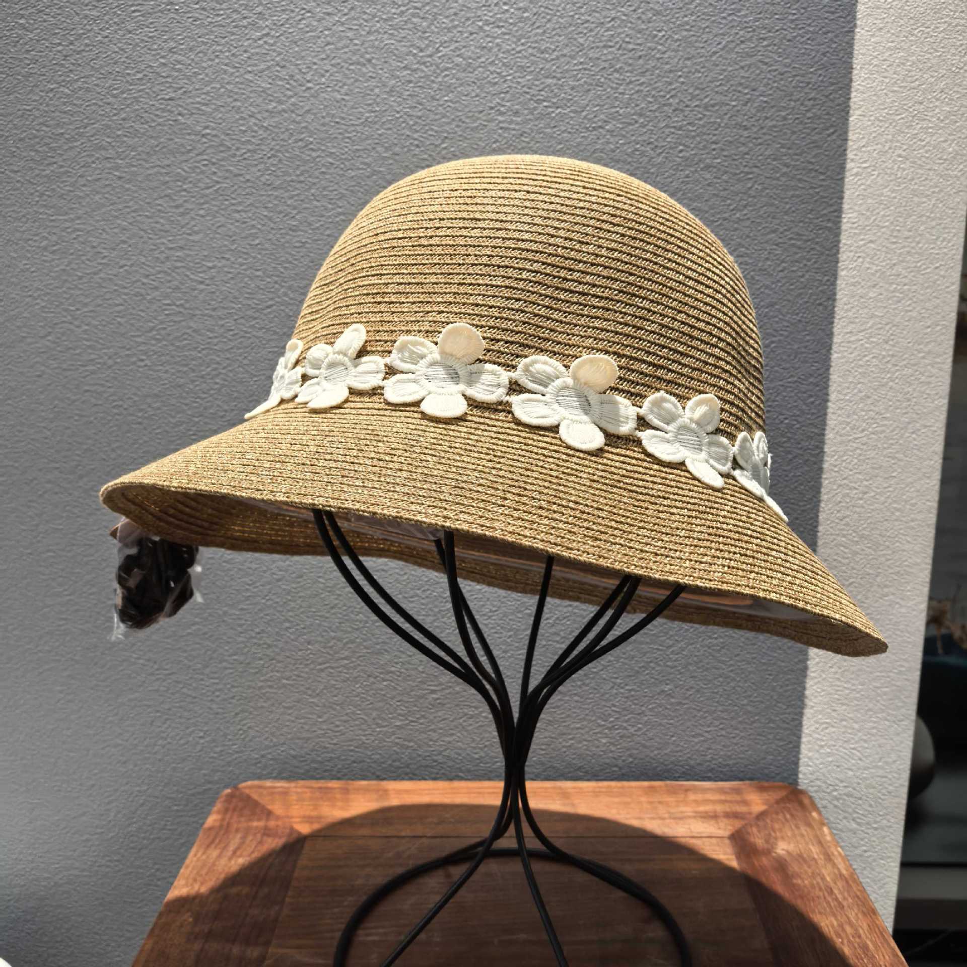Cappello di paglia elegante stile hepburn per donna spiaggia_voghion.com