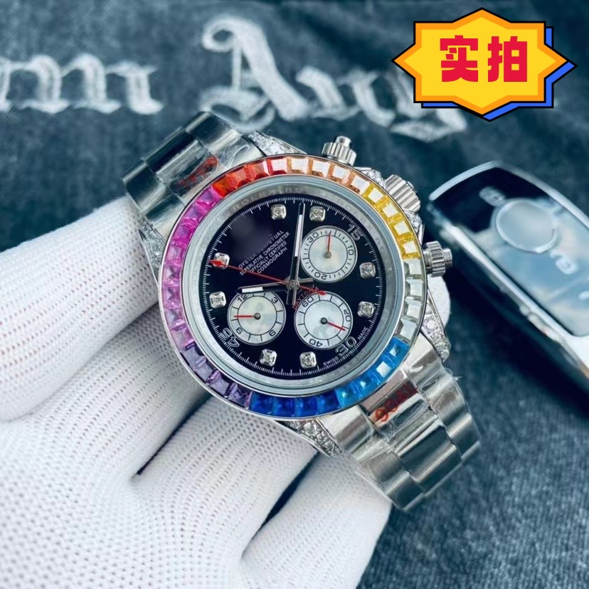 Comercio exterior transfronterizo Lao Jia multifuncional ditonna arco iris de tres ojos cinturón de acero mecánico de seis pines Reloj de hombre reloj de registro