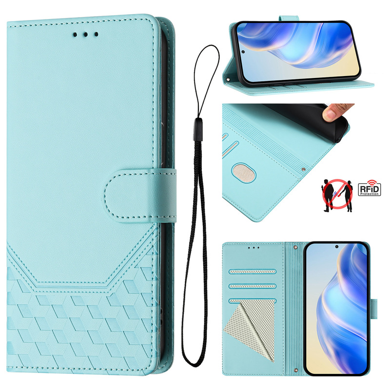 Suitable for Xiaomi 14t 5g Honeycomb Embossed Mobile Phone Leather Case Poco F5 Flip Card Case Anti-Theft Brush