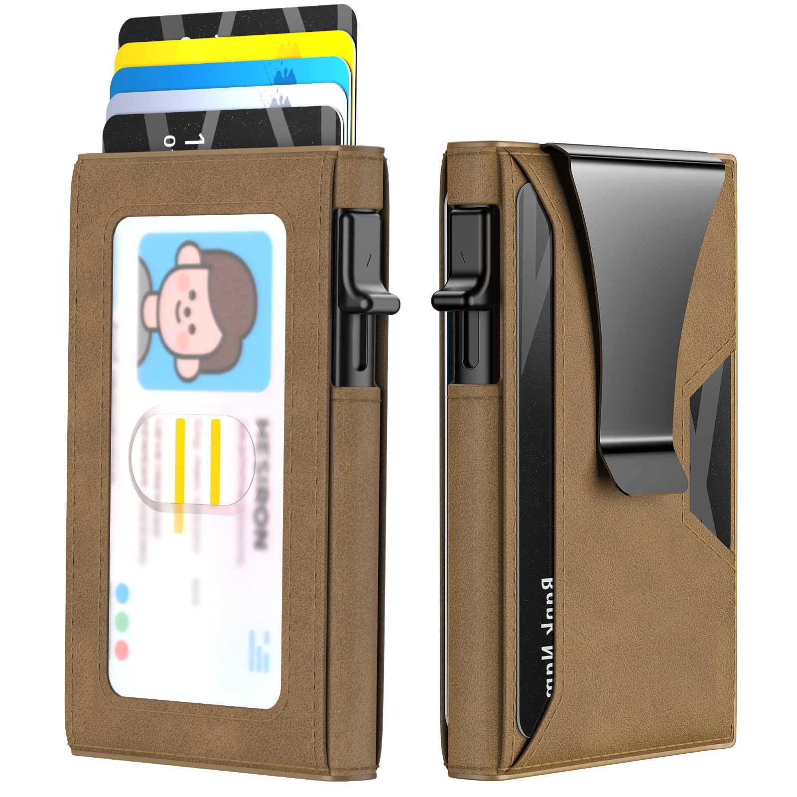 Cartera multifuncional portátil de Amazon multi-tarjeta de control de acceso tarjeta de identificación RFID antirrobo cepillo cartera hombre