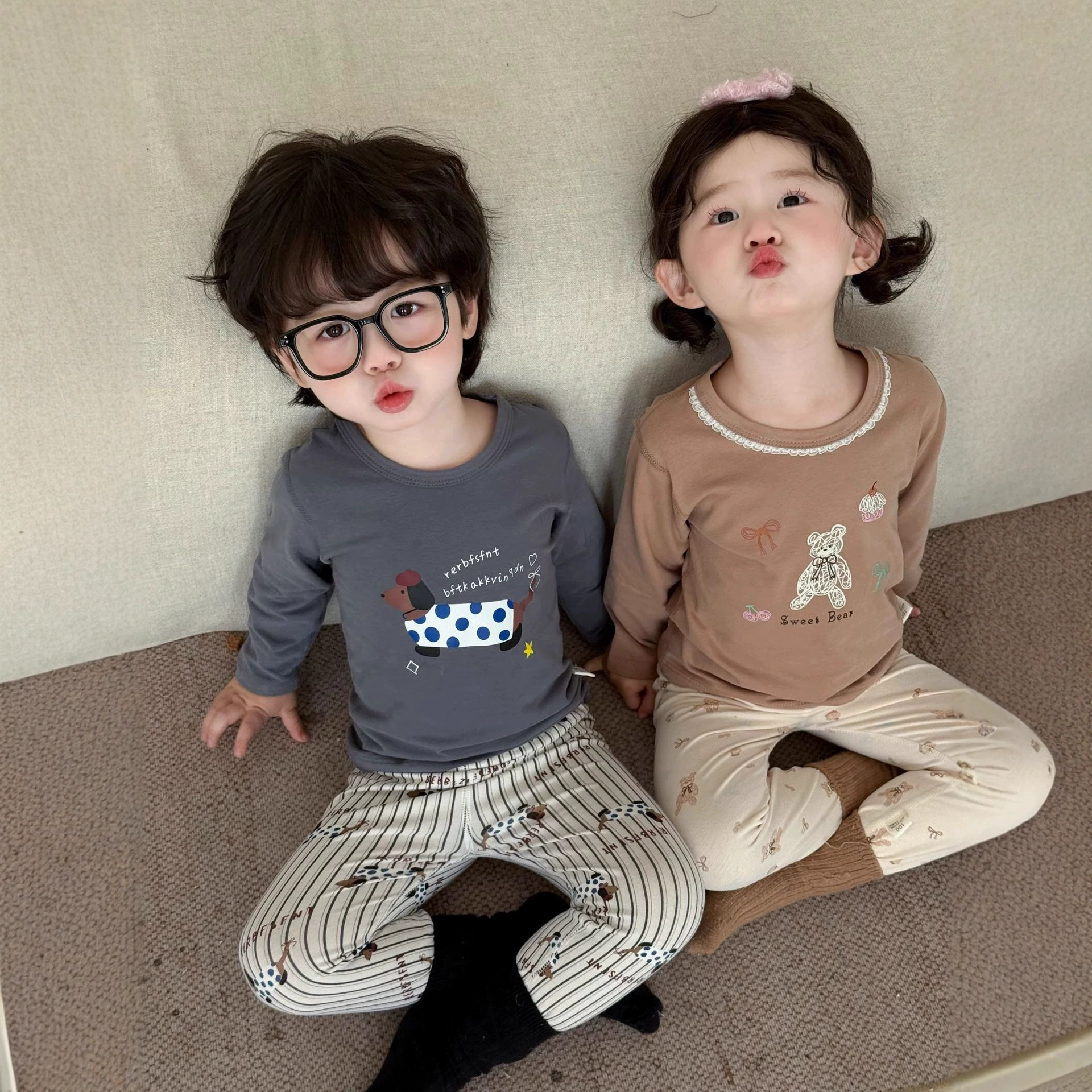 Детский весенне-осенний комплект термобелья из бесшовного чистого хлопка из лайкры для мальчиков и девочек, осенняя одежда и штаны, осенняя детская домашняя одежда