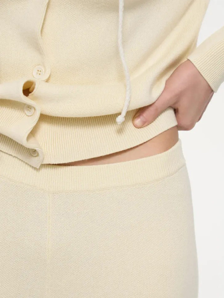 Bộ len dệt kim nữ áo cardigan tay dài quần dài màu trơn — Màu nâu, màu xám, mơ chi tiết 44