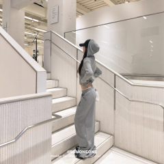 Sugarclawcat拼接腰阔腿裤女春季新款裤宽松百搭拖地休闲运动卫裤