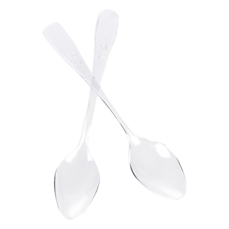Cuchara desechable de punto cuidadosamente seleccionada Cuchara de pudín transparente de plástico de 10cm Cuchara de postre Spot engrosado Transfronterizo Amazon