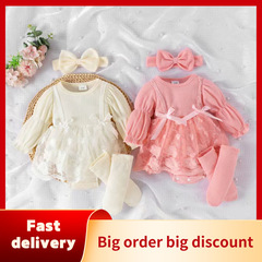 子供の's clothing秋の新しい女の子のワンピースの純色のストライプの長袖のロンパースのスカート