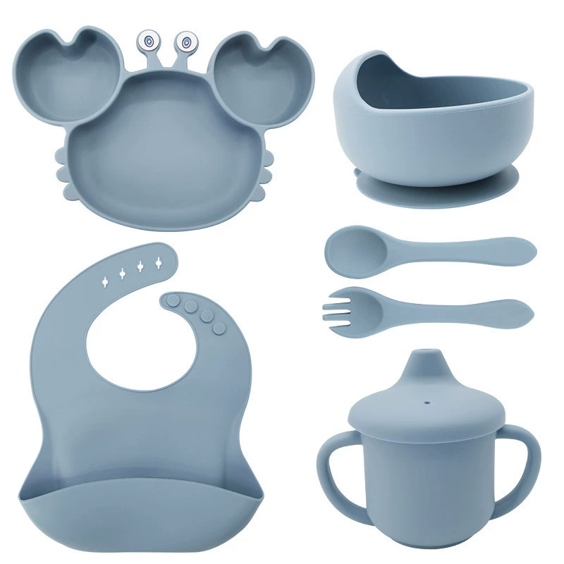 Children's silicone dinner plate, cartoon tableware, pacifier, straw, glass, set