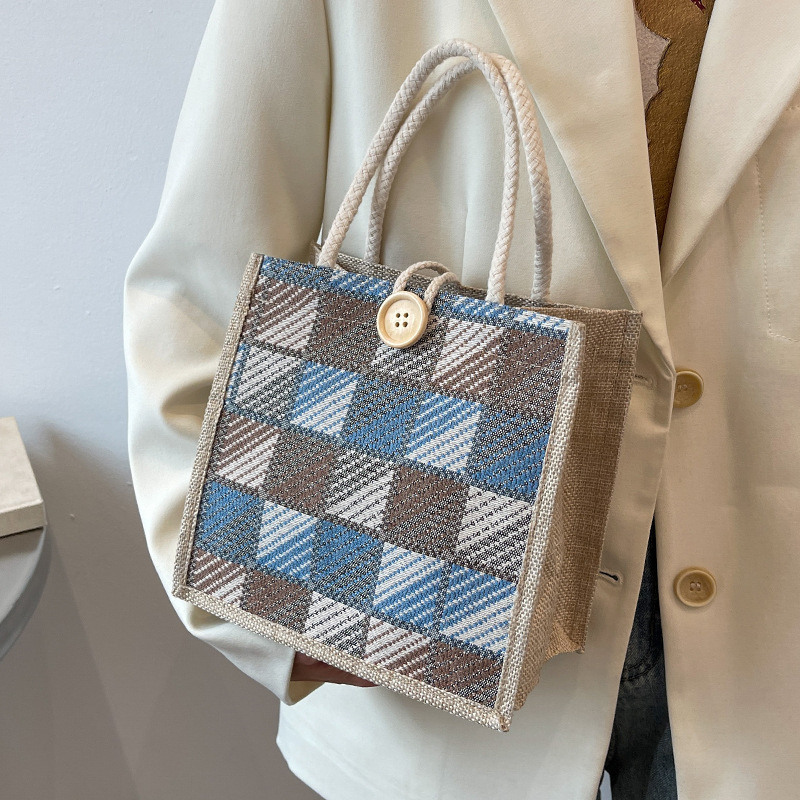 In Stock Net red plaid canvas portable linen bag fashion hand carrying lunch box lunch bag ins student small shoulder bag female In Stock Net red plaid canvas portable linen bag fashion hand carrying lunch box lunch bag ins student small shoulder bag female