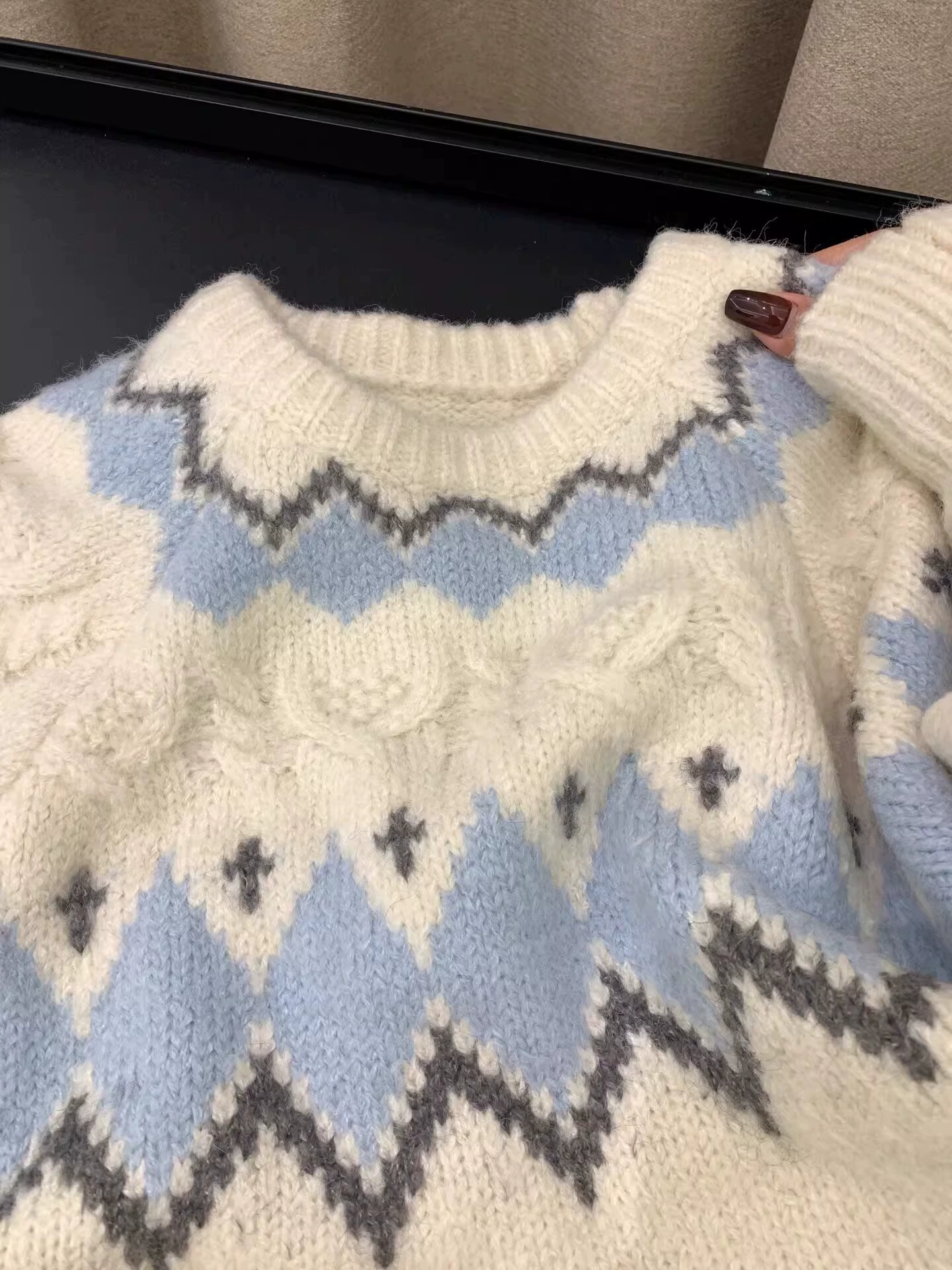 Фэйр Айленд Ретро Жаккард Контрастный бриллиантовый свитер женский осень-зима новый ленивый стиль дизайн свободный мягкий клейкий топ