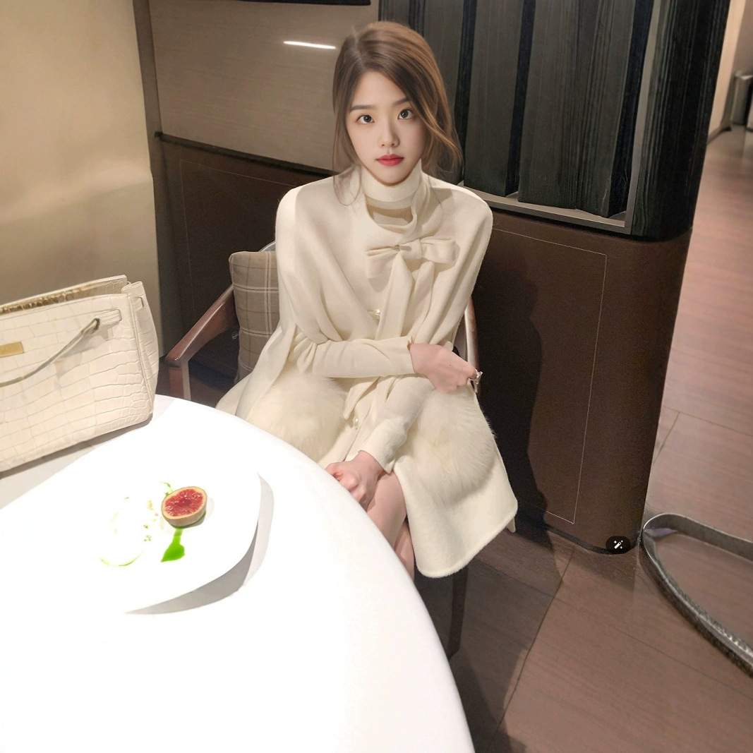 더러운 망토 진짜 여우 모피 포켓 100 울 양면 양모 코트