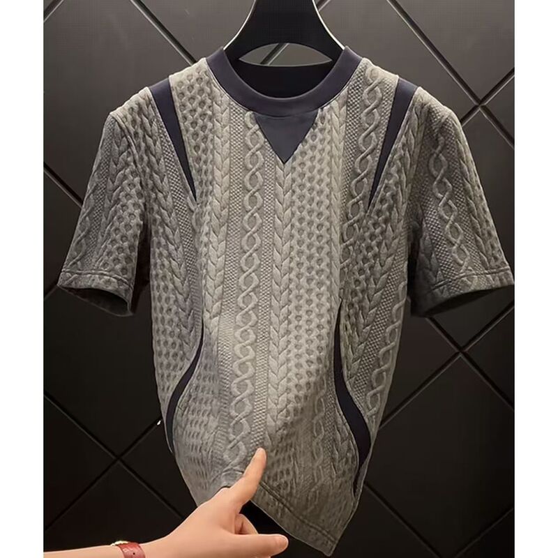 Designer high-end trendy short-sleeve 2026 T-shirt, new light luxury top, fashionable men's round neck