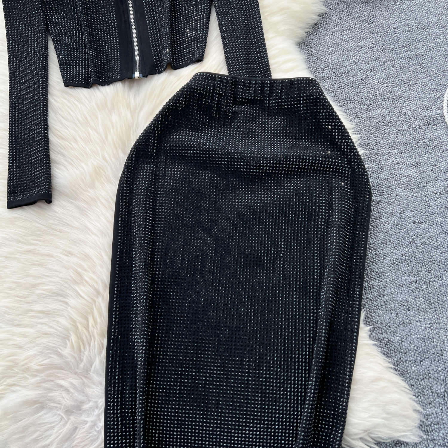 Women's Clothing wear suit design heavy hot diamond zipper top hip skirt_voghion.com