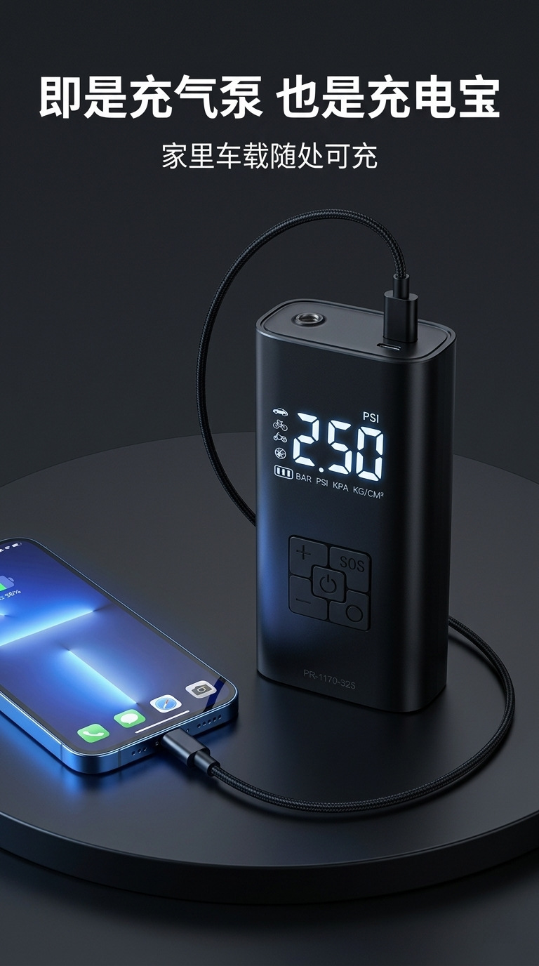 Portable Multi-Functional Automatic Start-Stop Car Air Pump, Bicycle High-Speed Inflator, Car Tire Inflator