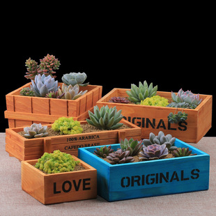 Succulent Wooden Box Free Shipping Zakka Wooden Flower Pot Platter Retro Old Flower Pot Combination Package Flower Pot Rectangular