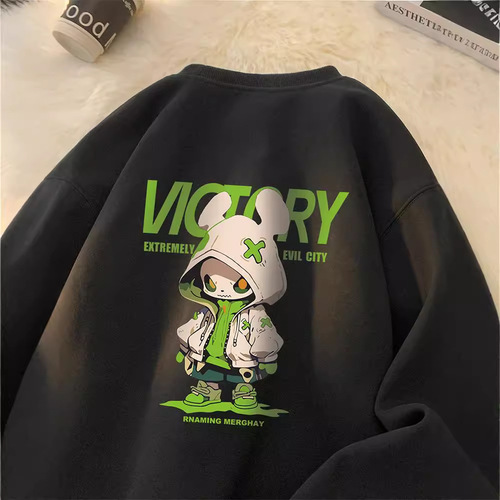 Mechanical doll print heavy-duty crew neck hoodie men's autumn/winter outerwear design sense niche trendy American-style top clothing