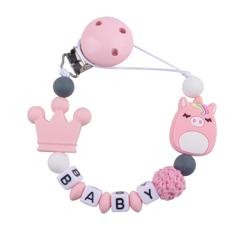 Productos para bebés amor clip de tetina dibujos animados creativos juguetes unicornio silicona molar tetina cadena anti-caída cadena