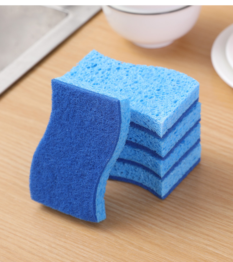 厂家定制蓝色S型木浆棉厨房清洁洗碗海绵块百洁布刷碗海绵擦批发详情11