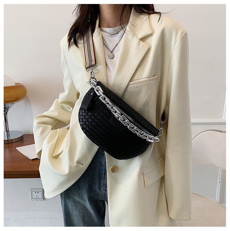 Wholesale Women's New Waist Bag Soft Leather Individual Wide Shoulder Strap Woven Chest Bag Shoulder Bag display picture 13