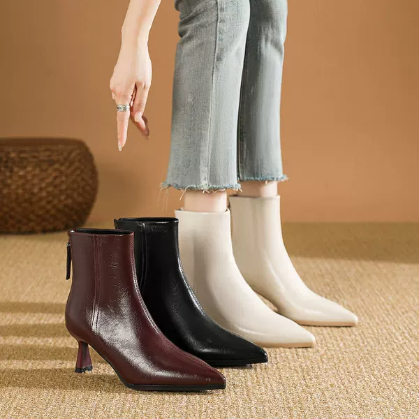 High-Heeled Boots with Thin Heels and Pointed Toes, Melard Boots, 2025 New Autumn and Winter Women's Shoes, Fashionable Slim Mid-Calf Boots