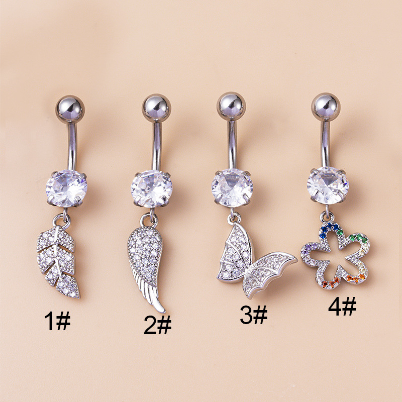 Fashion Flower Butterfly Stainless Steel Copper Plating Inlay Zircon Belly Ring 1 Piece