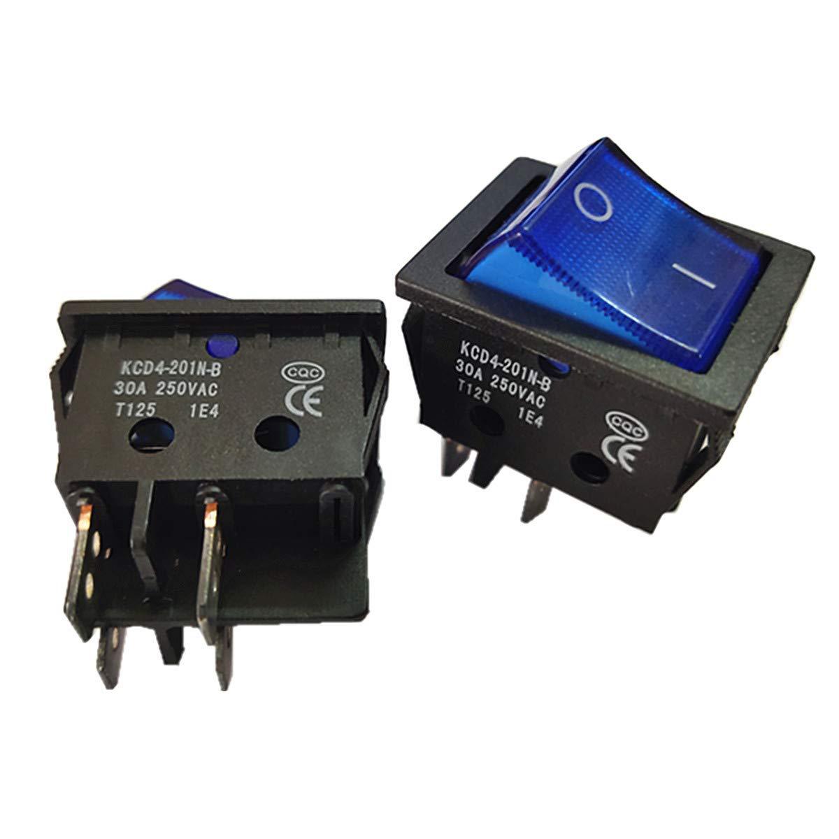 KCD4 双卡位蓝色带灯4脚2档30A 250V电源开关大电流船型开关